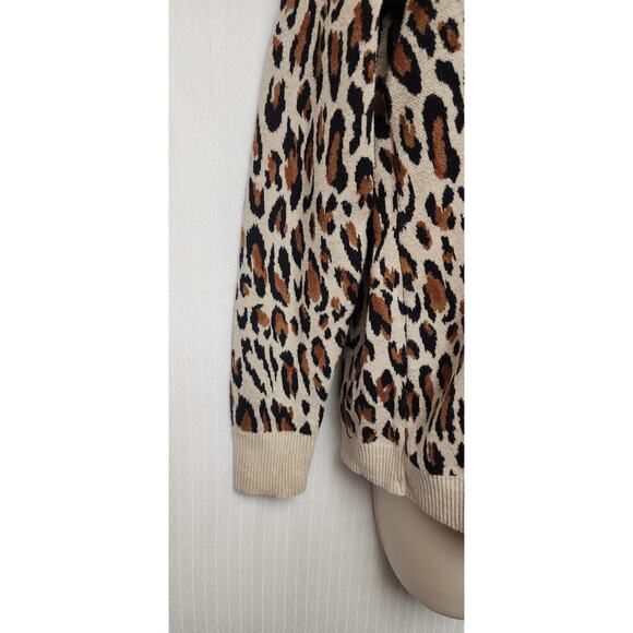 H&M Leopard Animal Print Round Neck Long Sleeve Brown Knit Sweater Size Small - Picture 6 of 8